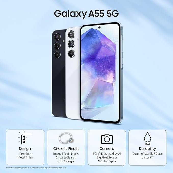 Samsung Galaxy A55 5G (Awesome Navy, 8GB RAM, 256GB Storage) | AI | Metal Frame | 50 MP Main Camera (OIS) | Super HDR Video| Nightography | IP67 | Corning Gorilla Glass Victus+ | sAMOLED Display - Image 4